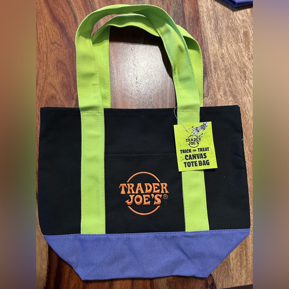 Viral Halloween 🎃 Trader Joe's Black, Green, and Purple Canvas Tote Bag